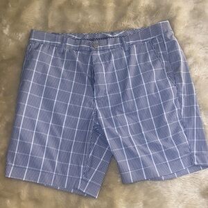 Bonobos Light Blue Plaid Flat-Front Shorts